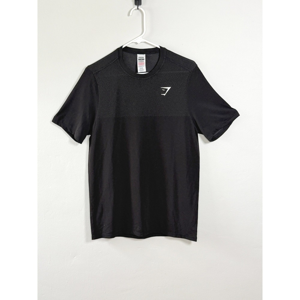 Gymshark T-Shirt Mens S Black Athletic Mesh Panel Logo Workout Gym Running